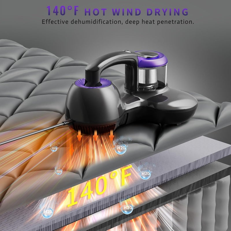 Hersven Mattress Vacuum Cleaner, Handheld UV Bed Vacuum Cleaner 16KPa & 12800 Vibrations Per/Min Upgraded Effectively Clean Up Bed, Pillows, Cloth Sofas, Carpets and Ther Fabric Surfaces - Image 4